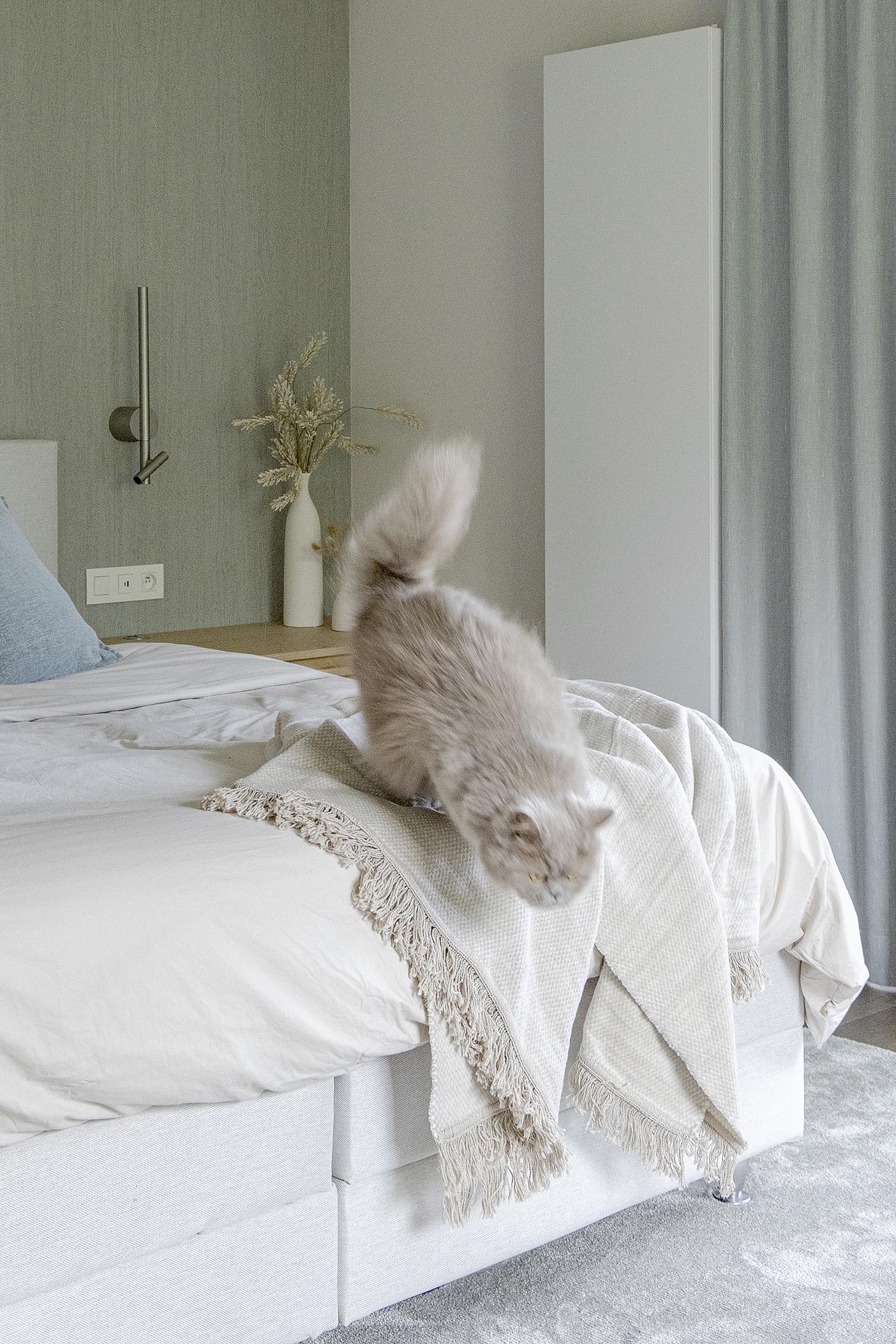 Chambre parentale contemporaine avec mobilier sur mesure, éclairage feutré et habillages de fenêtres élégants, dans une atmosphère douce, intime et haut de gamme