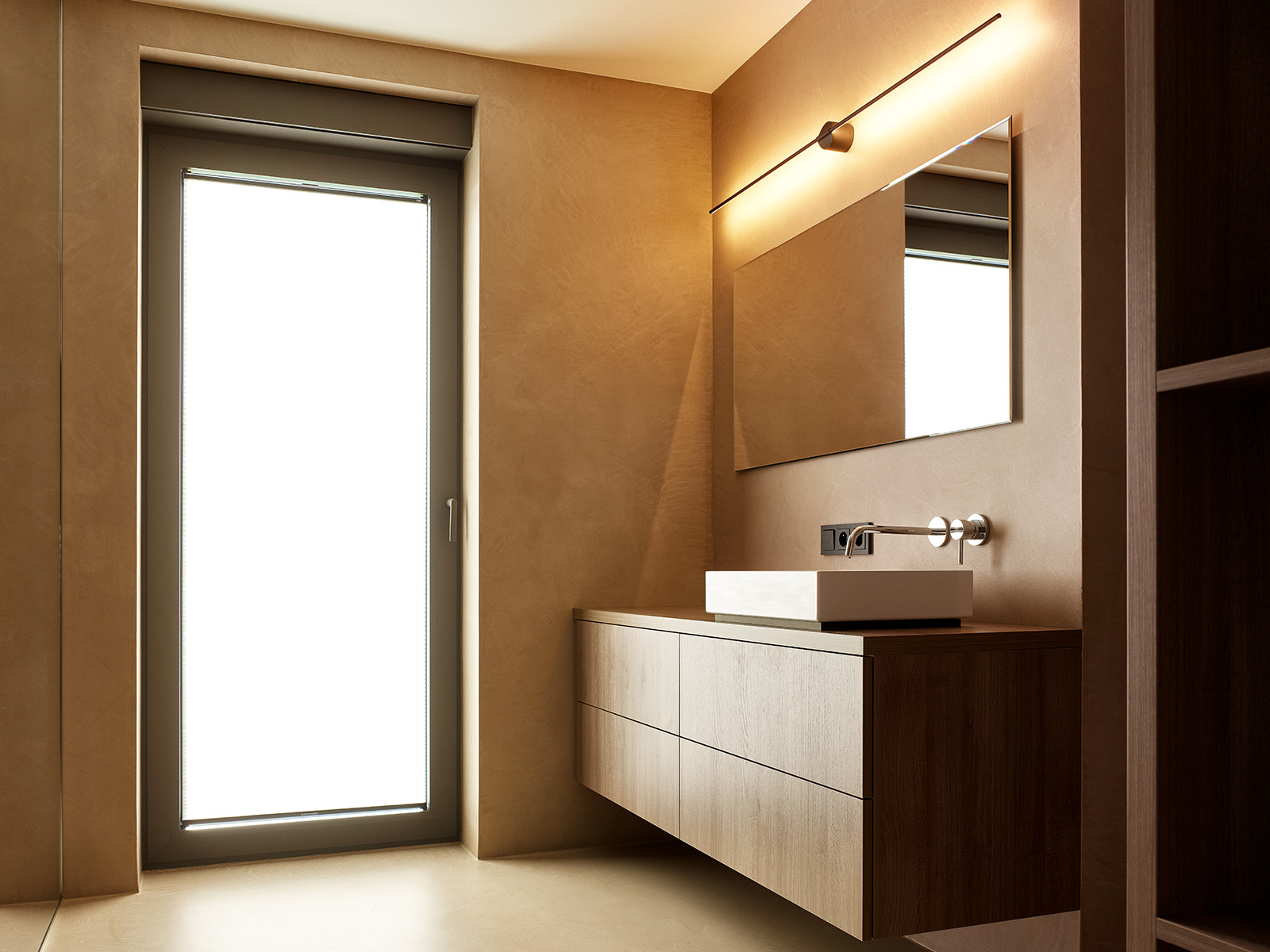 salle de bain vasque bois miroir eclairage